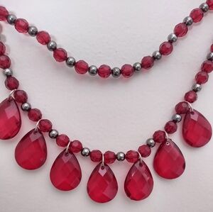 Vintage Red Teardrop Bead Wire Necklace
